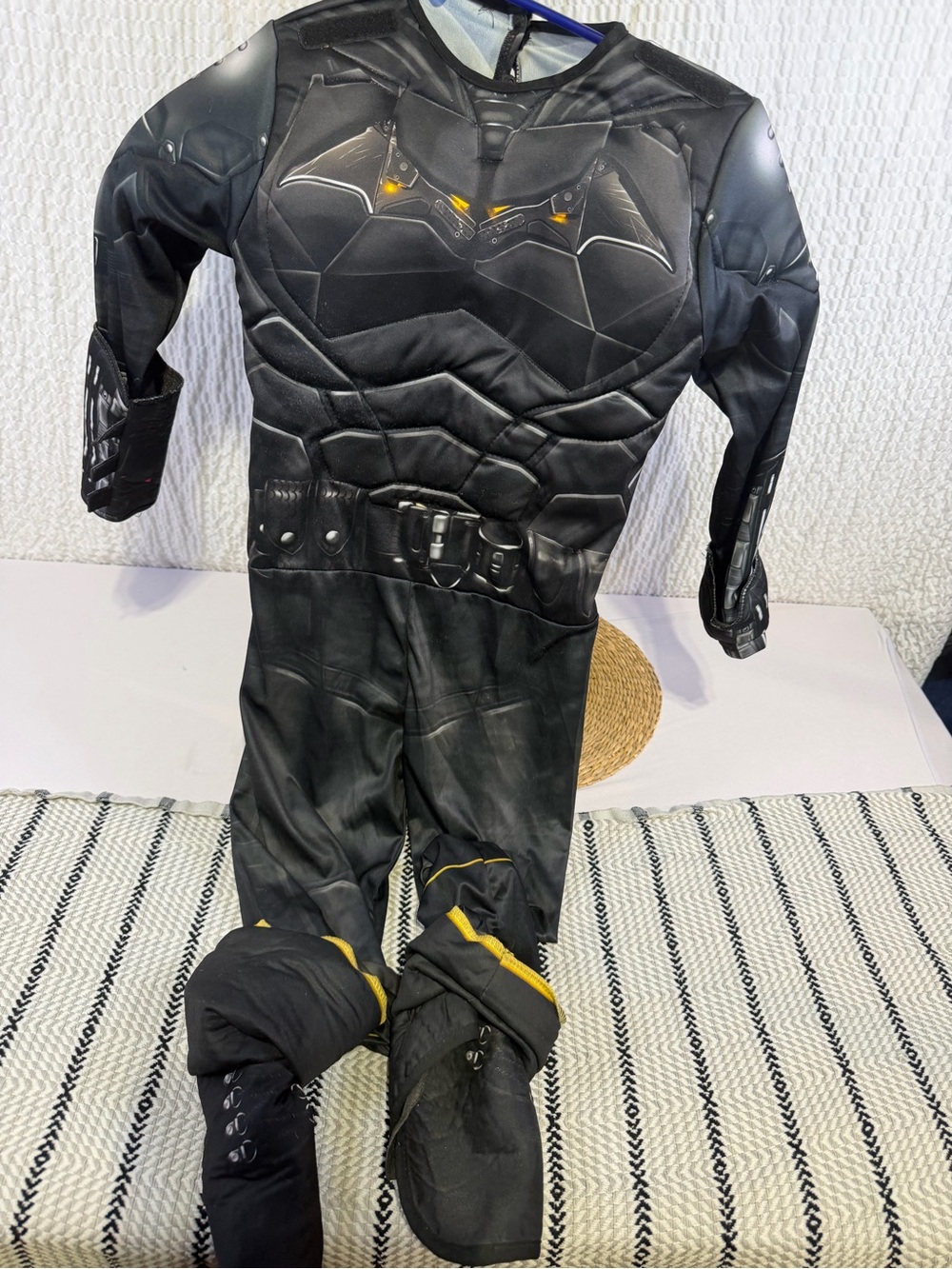 Kids Black Superhero Muscle Costume with Yellow Accents lights up! Medium
